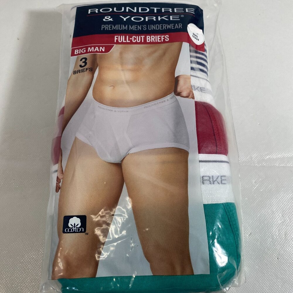 NEW Size 52 Big Man Roundtree & Yorke Full-Cut Briefs Multicolor 3-Pack